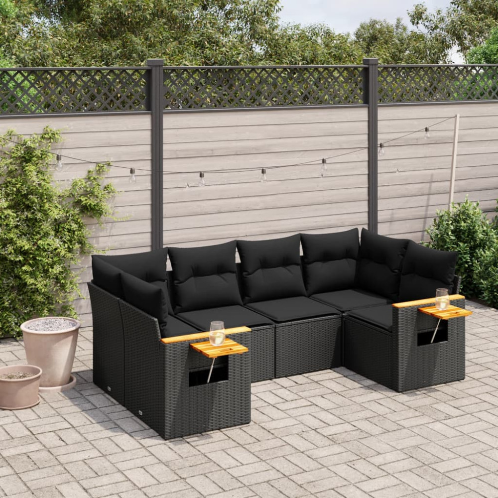Produktbild för Loungegrupp med dynor 6 delar svart konstrotting