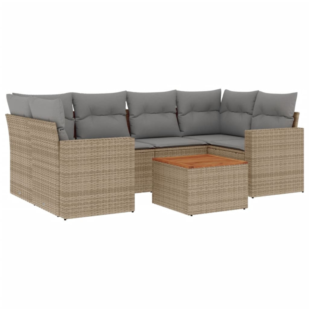 Produktbild för Matgrupp för trädgården med dynor 7 delar beige konstrotting