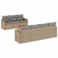 Produktbild för Matgrupp för trädgården med dynor 8 delar beige konstrotting