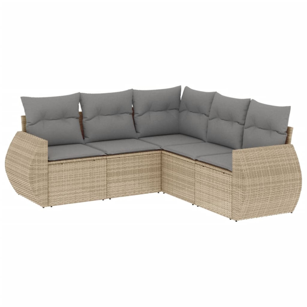 Produktbild för Soffgrupp för trädgården med dynor 5 delar beige konstrotting