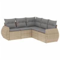 Produktbild för Soffgrupp för trädgården med dynor 5 delar beige konstrotting