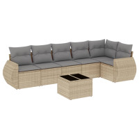 Produktbild för Matgrupp för trädgården med dynor 7 delar beige konstrotting