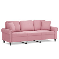 Produktbild för 3-sitssoffa med prydnadskuddar rosa 180 cm sammet