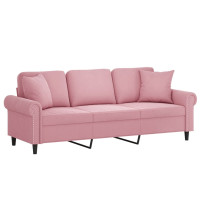 Produktbild för 3-sitssoffa med prydnadskuddar rosa 180 cm sammet