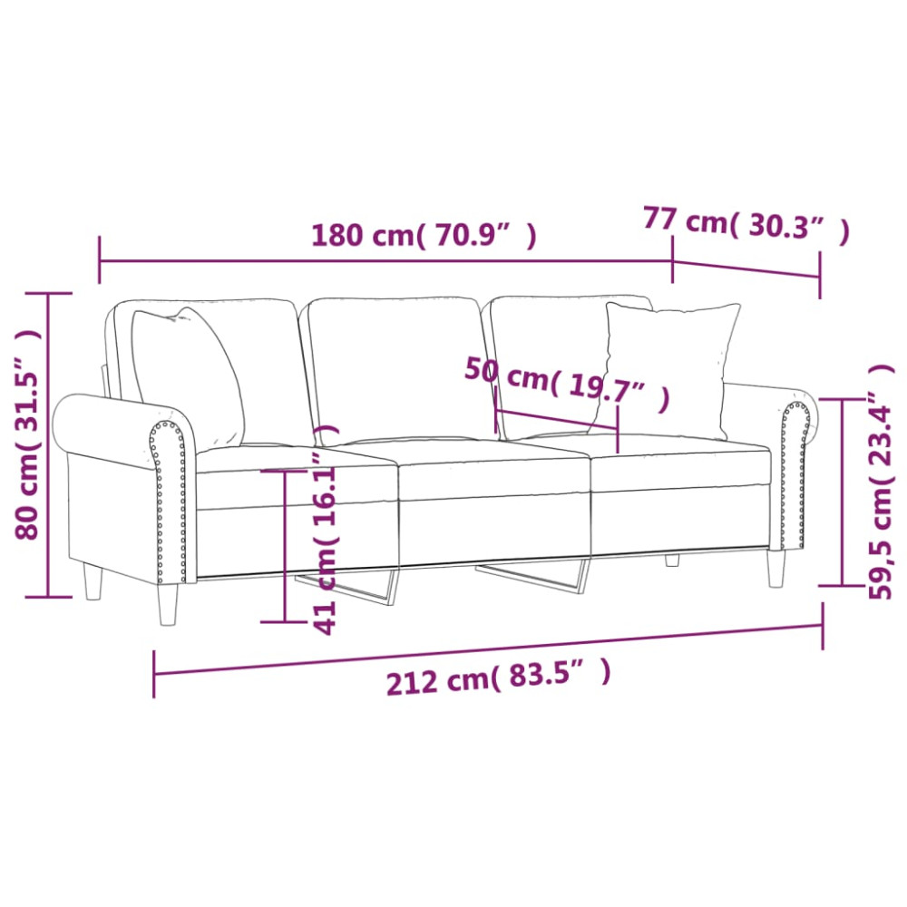 Produktbild för 3-sitssoffa med prydnadskuddar rosa 180 cm sammet