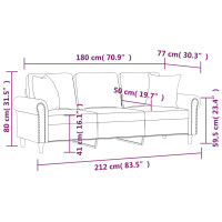 Produktbild för 3-sitssoffa med prydnadskuddar rosa 180 cm sammet