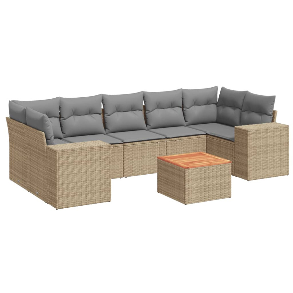 Produktbild för Matgrupp för trädgården med dynor 8 delar beige konstrotting