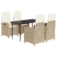 Produktbild för Matgrupp för trädgården med dynor 5 delar beige konstrotting