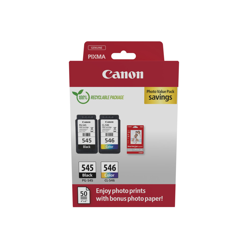 Produktbild för Canon PG-545 / CL-546 Value Pack - 2-pack - svart, färg (cyan, magenta, gul) - original - bläckpatron/papperssats