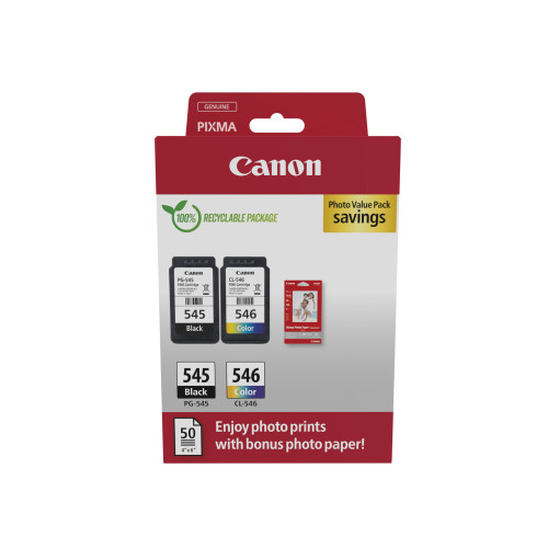 CANON Canon PG-545 / CL-546 Value Pack - 2-pack - svart, färg (cyan, magenta, gul) - original - bläckpatron/papperssats