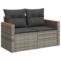 Produktbild för Loungegrupp för trädgården m dynor 9 delar grå konstrotting