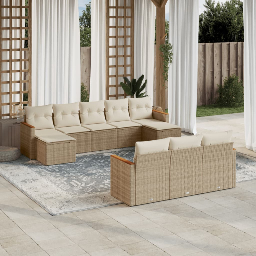 Produktbild för Soffgrupp för trädgård med dynor 10 delar beige konstrotting