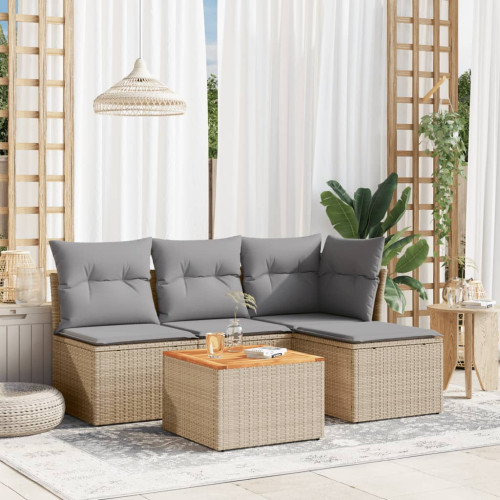 vidaXL Soffgrupp för trädgård med dynor 5 delar mixbeige konstrotting