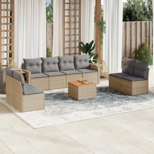 vidaXL Soffgrupp för trädgård med dynor 9 delar mixbeige konstrotting
