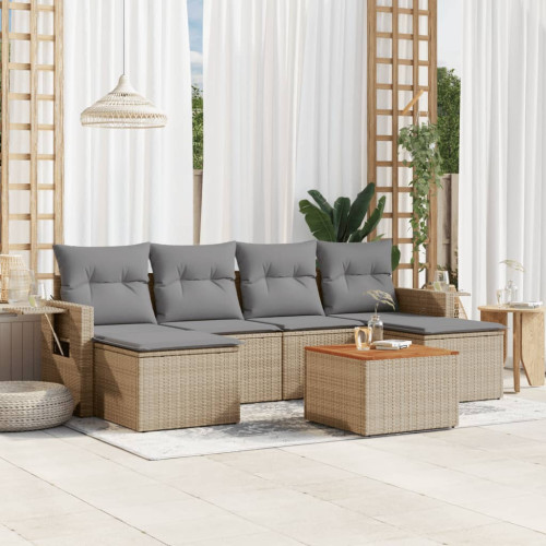 vidaXL Soffgrupp för trädgård med dynor 7 delar mixbeige konstrotting