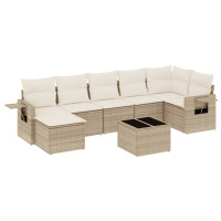 Produktbild för Matgrupp för trädgården med dynor 8 delar beige konstrotting