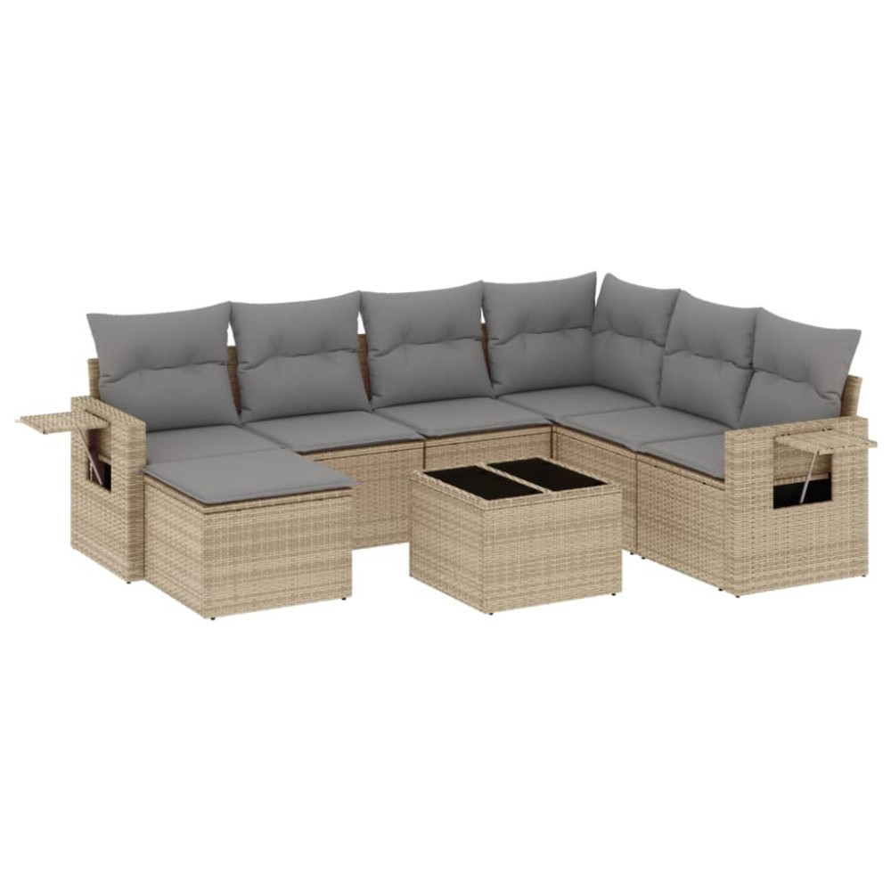 Produktbild för Matgrupp för trädgården med dynor 8 delar beige konstrotting