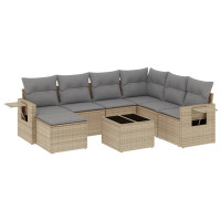 Produktbild för Matgrupp för trädgården med dynor 8 delar beige konstrotting