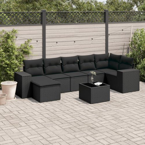 vidaXL Loungegrupp för trädgården med dynor 8 delar svart konstrotting
