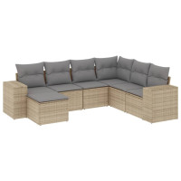 Produktbild för Matgrupp för trädgården med dynor 7 delar beige konstrotting