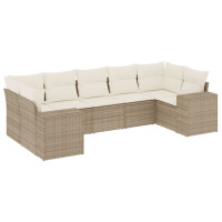 Produktbild för Matgrupp för trädgården med dynor 7 delar beige konstrotting