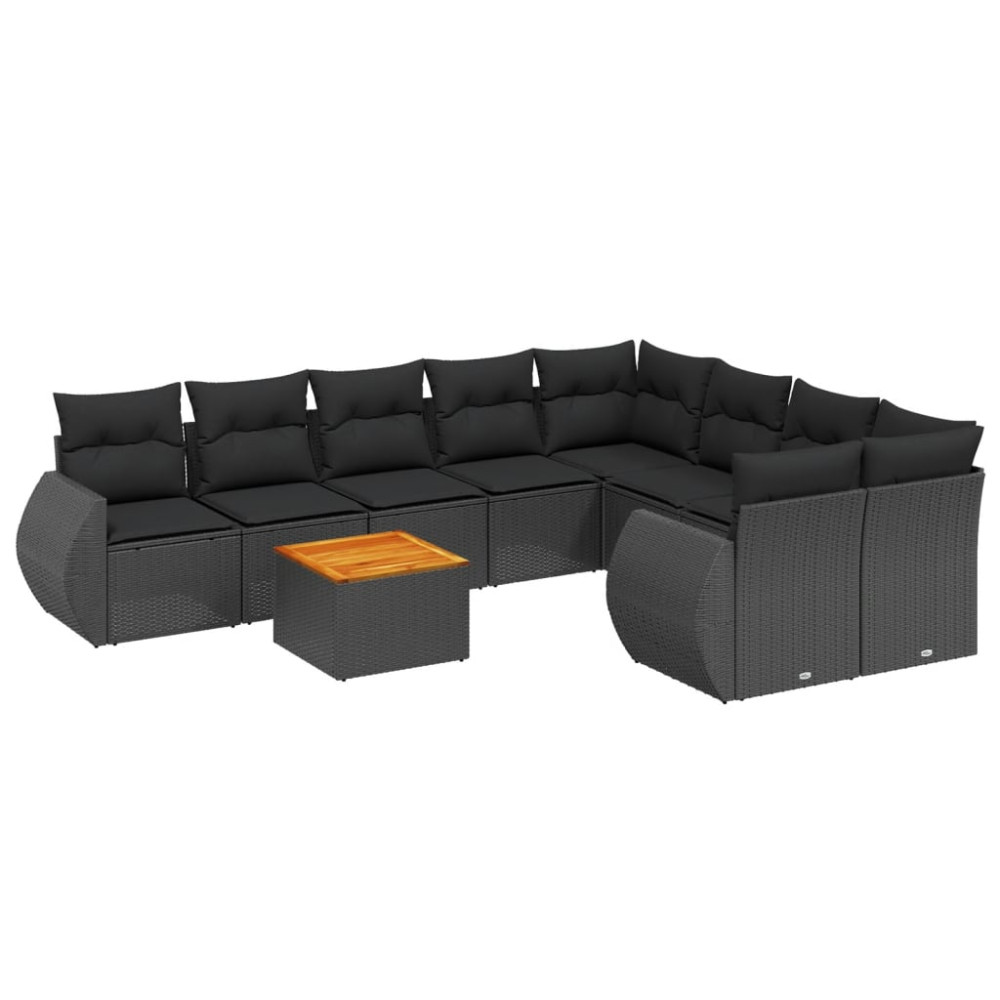 Produktbild för Loungegrupp för trädgården m dynor 9 delar svart konstrottning