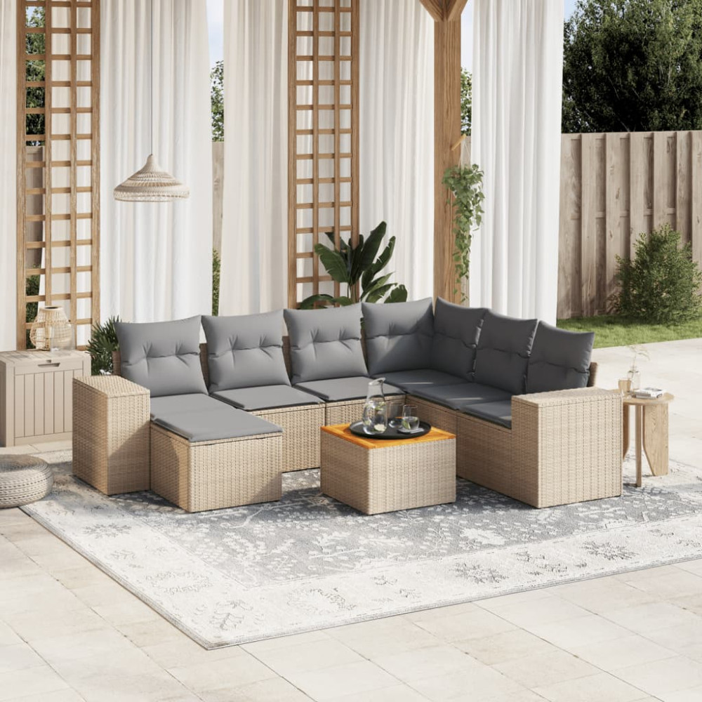 Produktbild för Matgrupp för trädgården med dynor 8 delar beige konstrotting