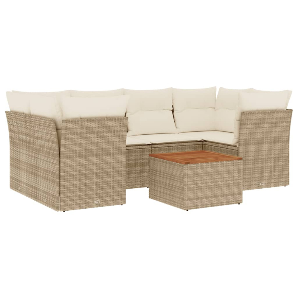 Produktbild för Matgrupp för trädgården med dynor 7 delar beige konstrotting