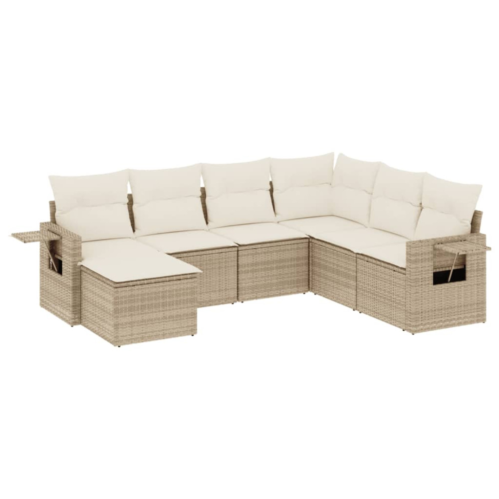Produktbild för Matgrupp för trädgården med dynor 7 delar beige konstrotting