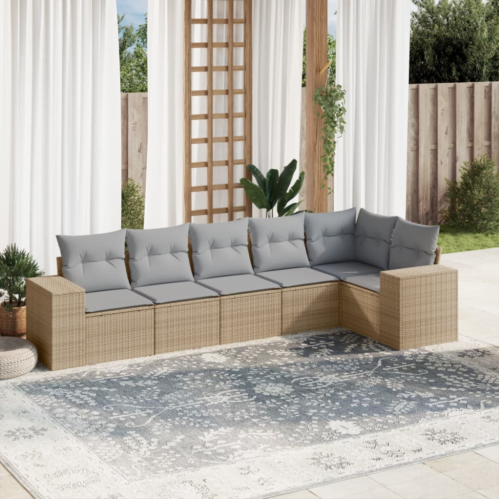 Produktbild för Soffgrupp för trädgården med dynor 6 delar beige konstrotting