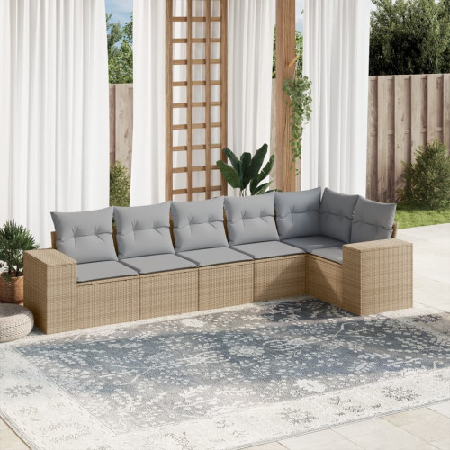 vidaXL Soffgrupp för trädgården med dynor 6 delar beige konstrotting