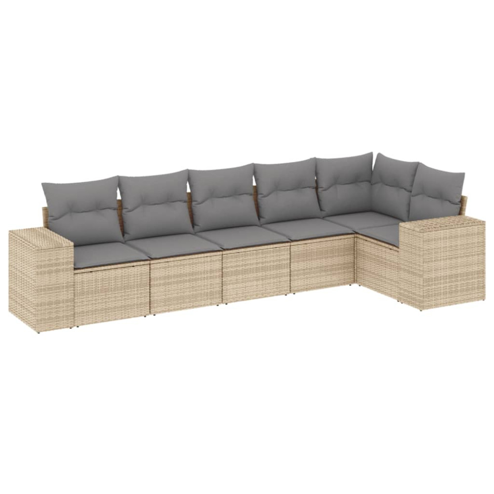 Produktbild för Soffgrupp för trädgården med dynor 6 delar beige konstrotting