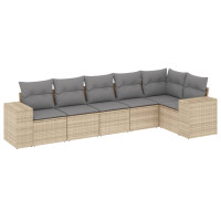 Produktbild för Soffgrupp för trädgården med dynor 6 delar beige konstrotting