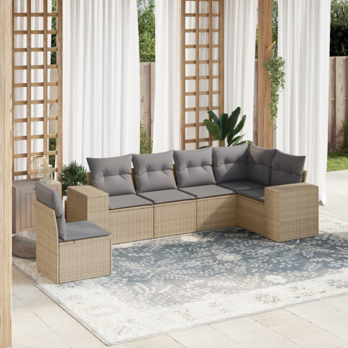 vidaXL Soffgrupp för trädgården med dynor 6 delar beige konstrotting