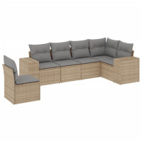 Produktbild för Soffgrupp för trädgården med dynor 6 delar beige konstrotting
