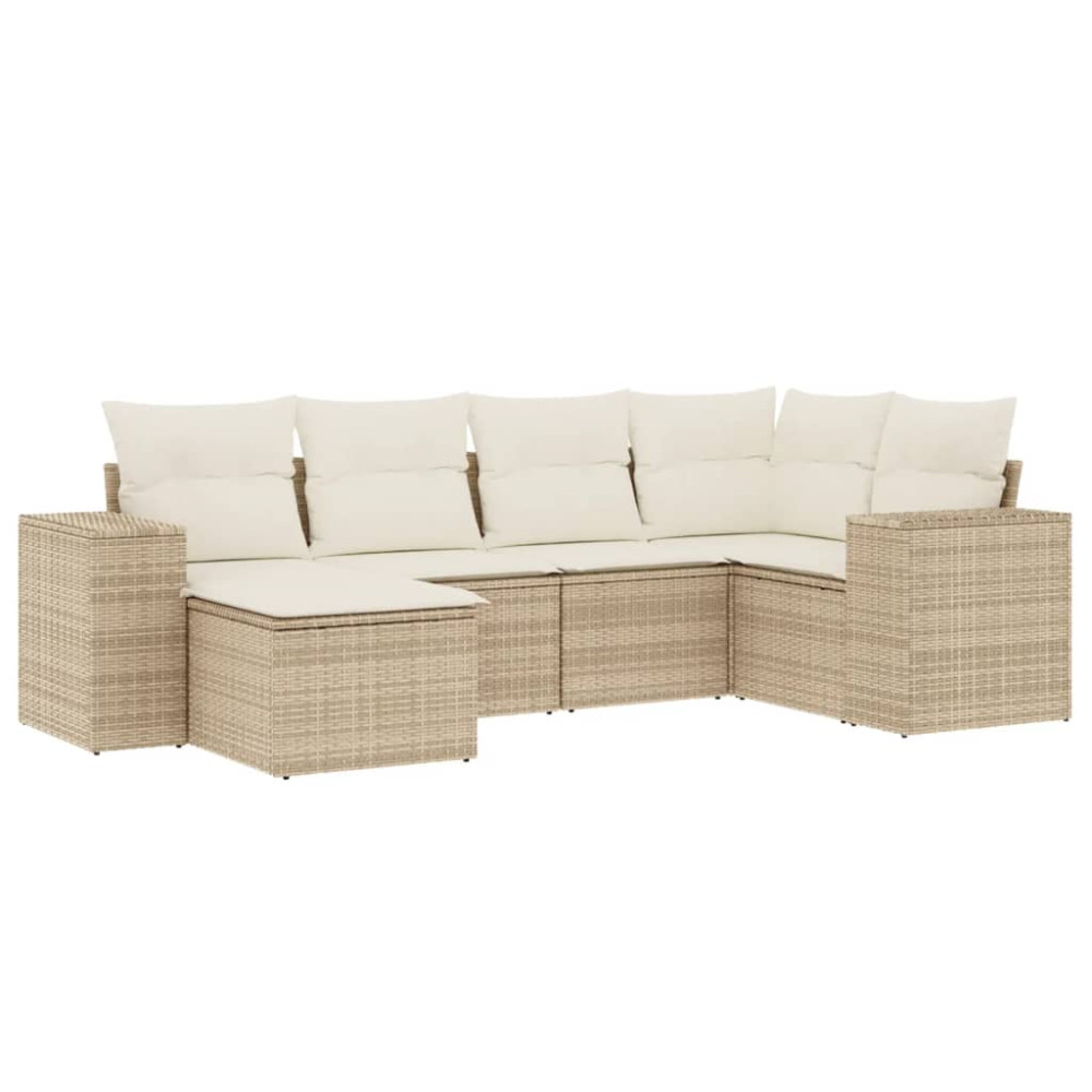 Produktbild för Soffgrupp för trädgården med dynor 6 delar beige konstrotting