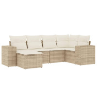 Produktbild för Soffgrupp för trädgården med dynor 6 delar beige konstrotting