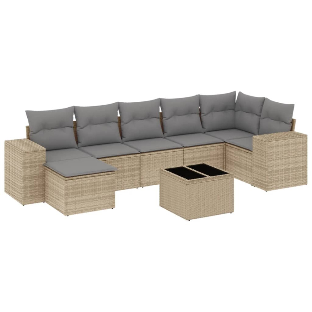 Produktbild för Matgrupp för trädgården med dynor 8 delar beige konstrotting