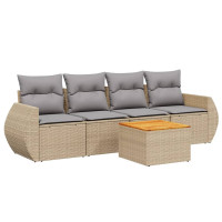 Produktbild för Soffgrupp för trädgården med dynor 5 delar beige konstrotting
