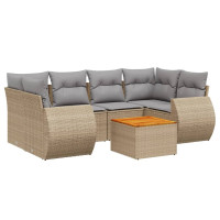Produktbild för Matgrupp för trädgården med dynor 7 delar beige konstrotting