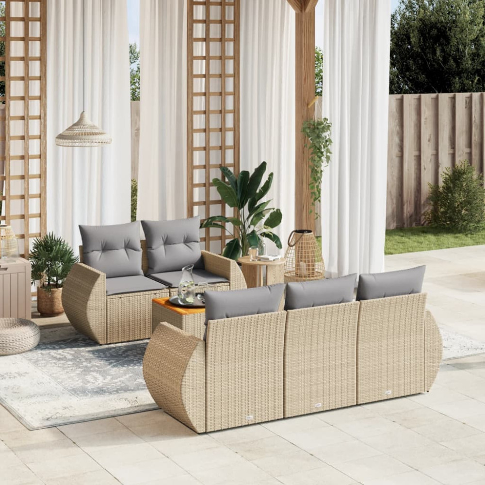 Produktbild för Soffgrupp för trädgården med dynor 6 delar beige konstrotting