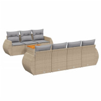 Produktbild för Matgrupp för trädgården med dynor 8 delar beige konstrotting