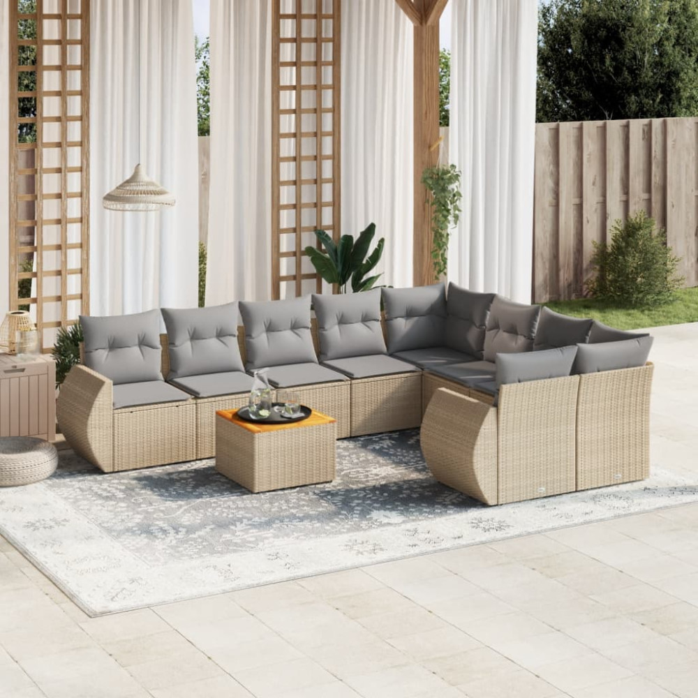 Produktbild för Soffgrupp för trädgården med dynor 9 delar beige konstrotting