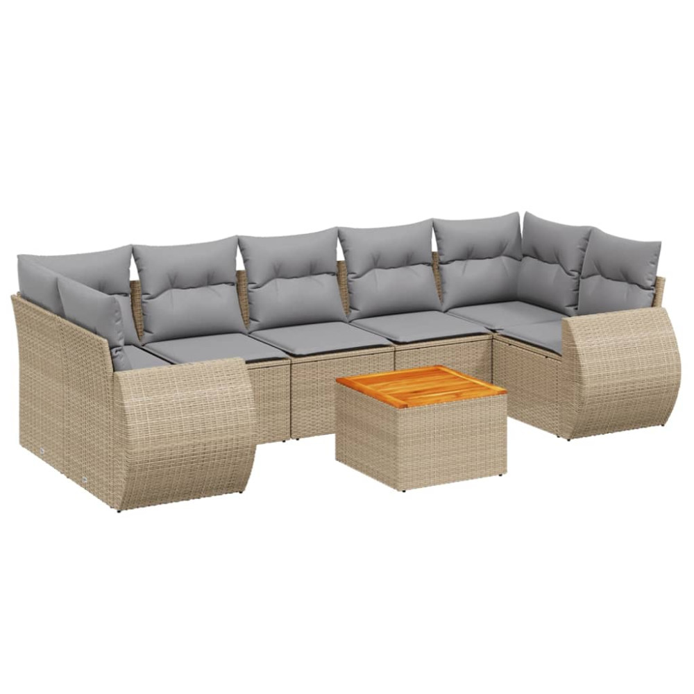 Produktbild för Matgrupp för trädgården med dynor 8 delar beige konstrotting