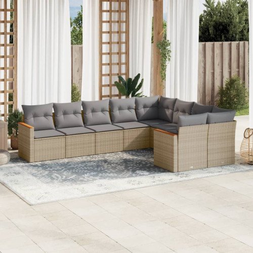 vidaXL Soffgrupp för trädgård med dynor 9 delar mixbeige konstrotting