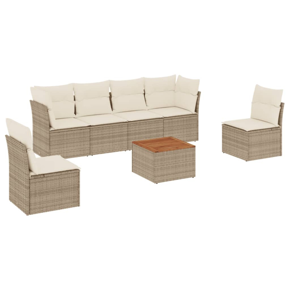 Produktbild för Matgrupp för trädgården med dynor 7 delar beige konstrotting