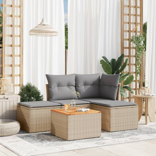 vidaXL Soffgrupp för trädgård med dynor 5 delar mixbeige konstrotting