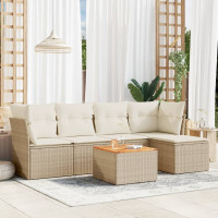Produktbild för Soffgrupp för trädgården med dynor 6 delar beige konstrotting