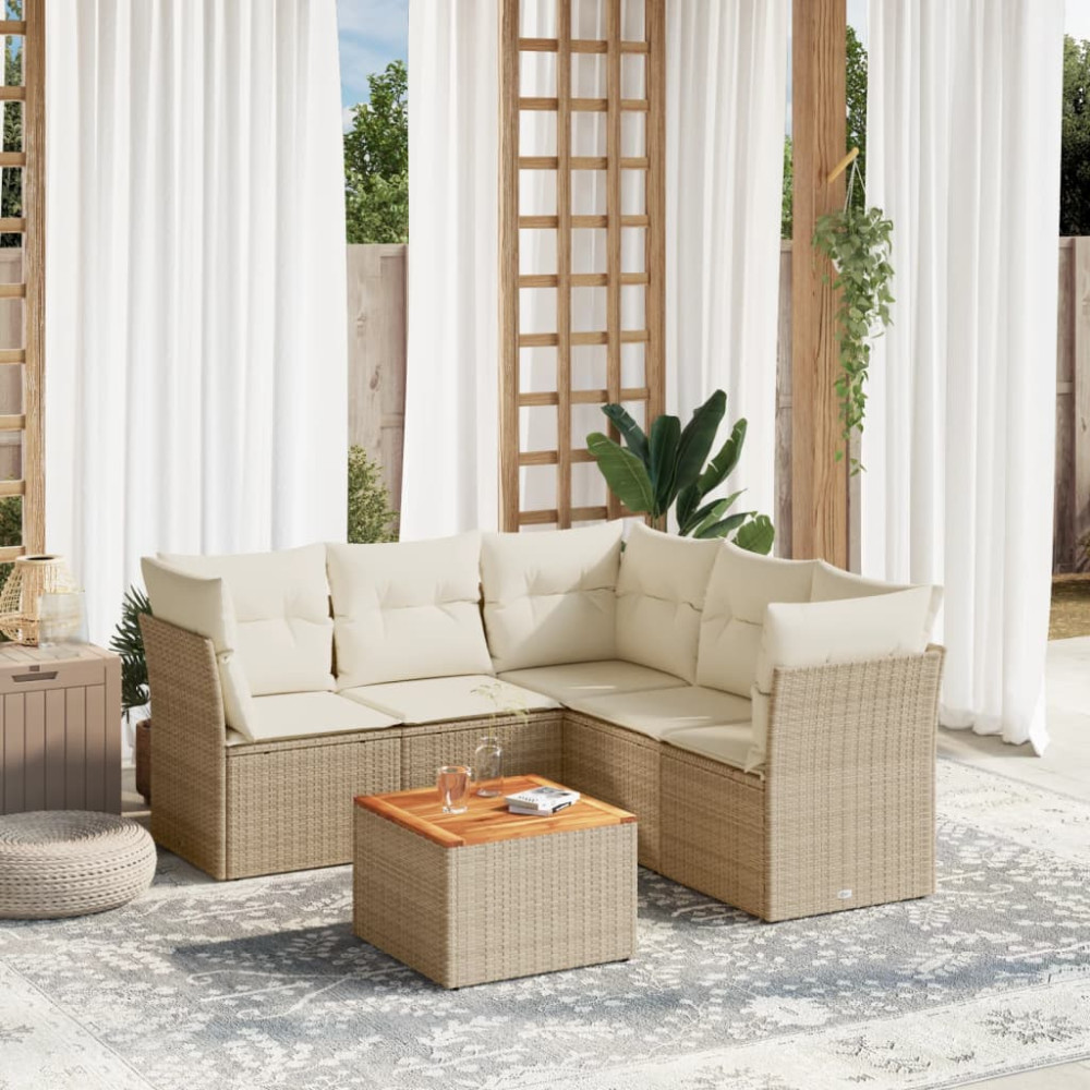 Produktbild för Soffgrupp för trädgården med dynor 6 delar beige konstrotting
