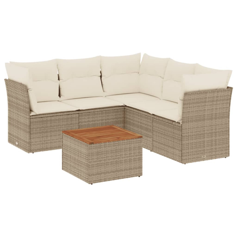 Produktbild för Soffgrupp för trädgården med dynor 6 delar beige konstrotting